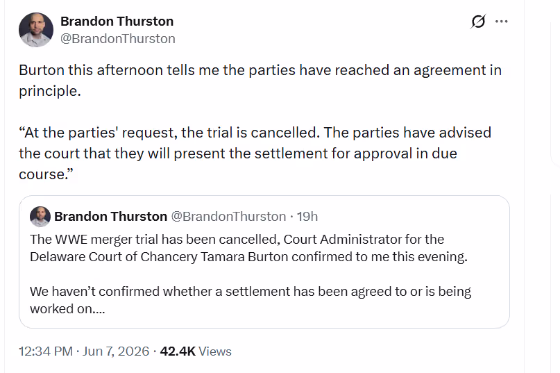 Court Administrator Tamara Burton confirmed the development to Brandon Thurston of Wrestlenomics
